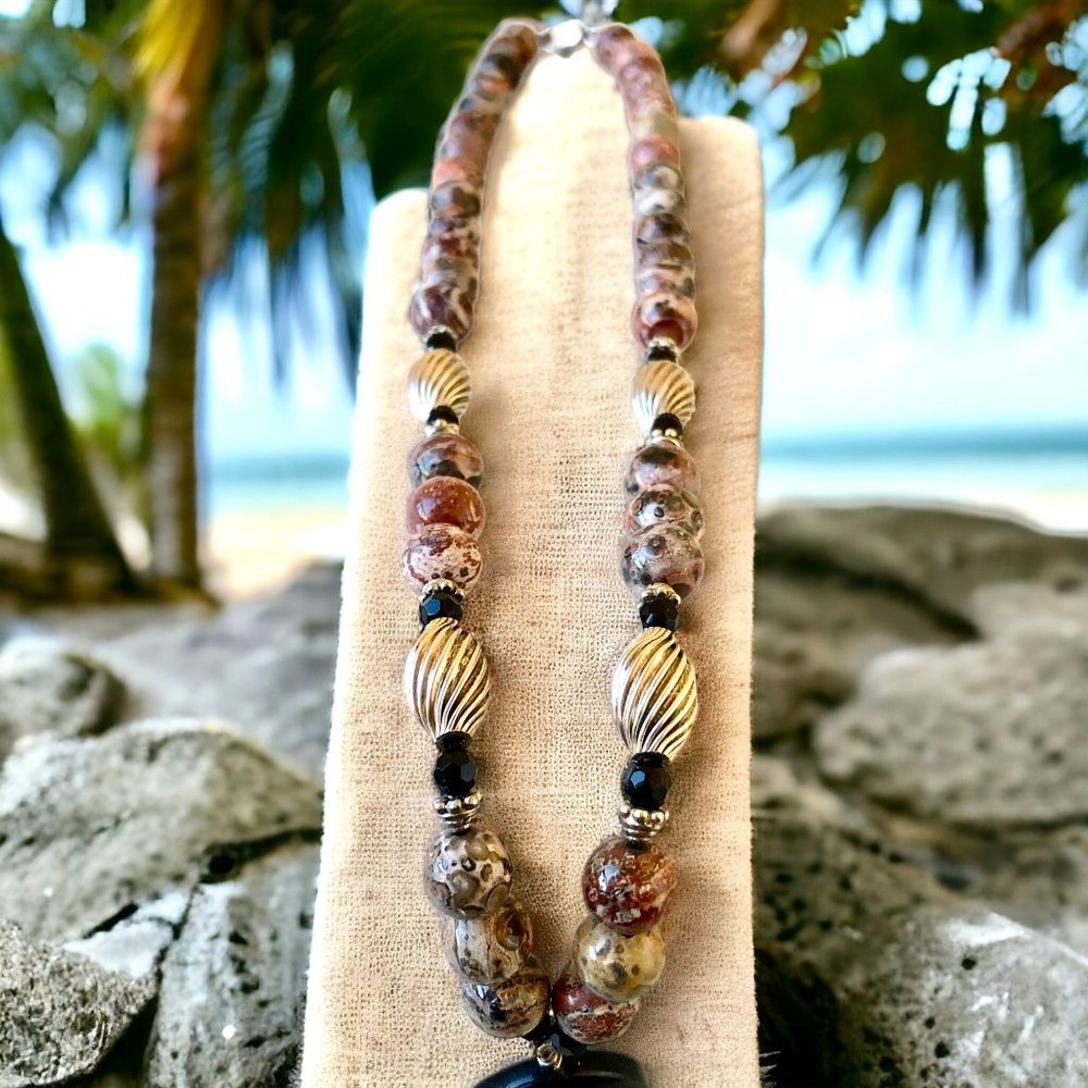 Vintage Necklace HANA 925 Sterling Silver Agate Round Beads